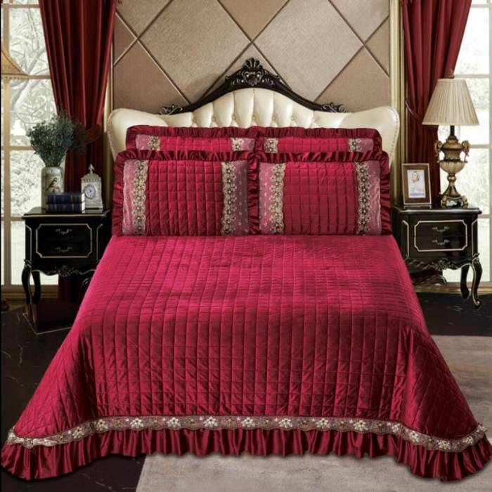 Cuvertura de pat catifea cu 2 fete de perne